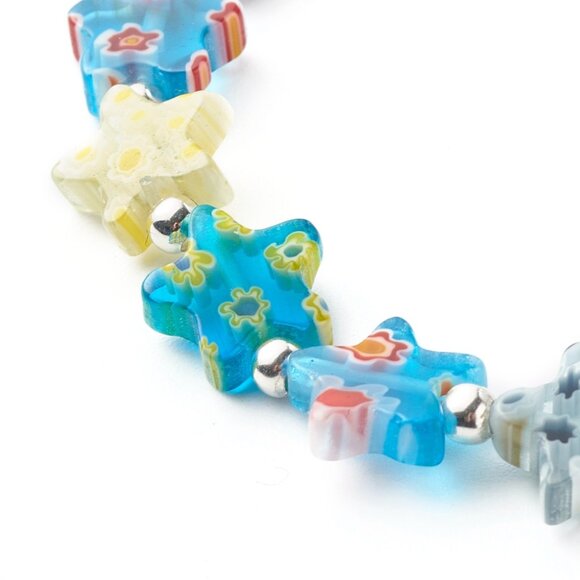 NWOT handmade Millefiori Flower Lampwork Glass star bead Bracelet 2/$20 - Picture 4 of 5